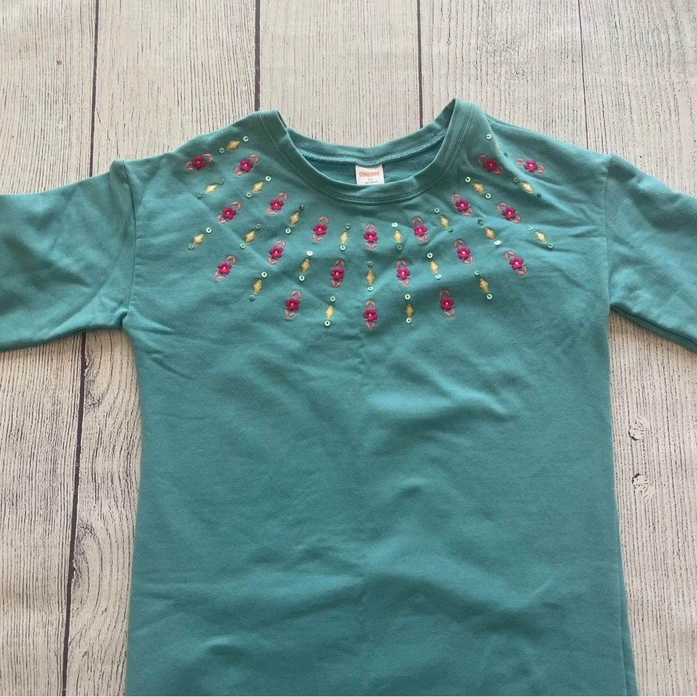 Gymboree Ready, Jet Go Teal Floral Shift Dress Size 14